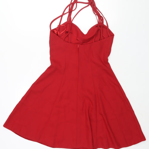 BHS Womens Red Polyester Fit & Flare Size 10 Sweetheart Zip - Strap Detail