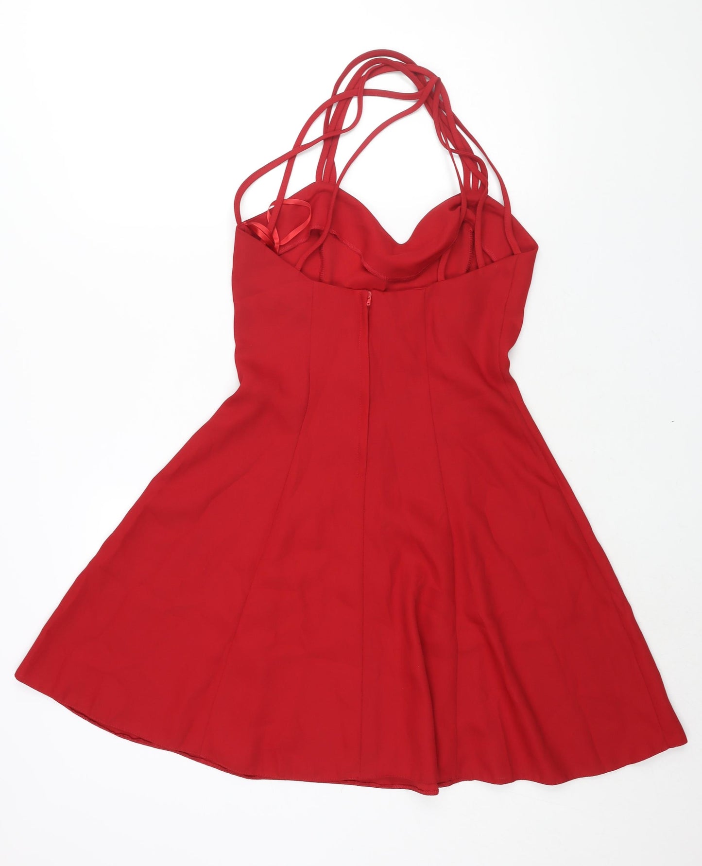 BHS Womens Red Polyester Fit & Flare Size 10 Sweetheart Zip - Strap Detail