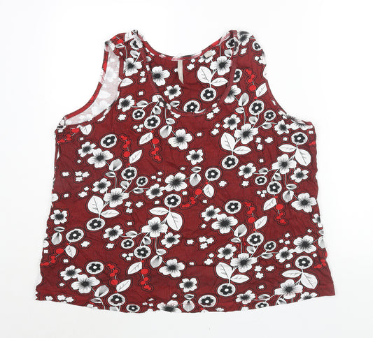 Anthology Womens Red Floral Cotton Basic Tank Size 24 Scoop Neck