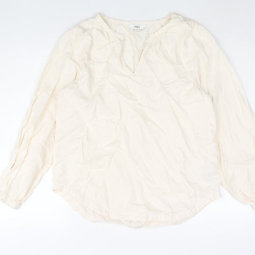 Marks and Spencer Womens Ivory Lyocell Basic Blouse Size 12 V-Neck