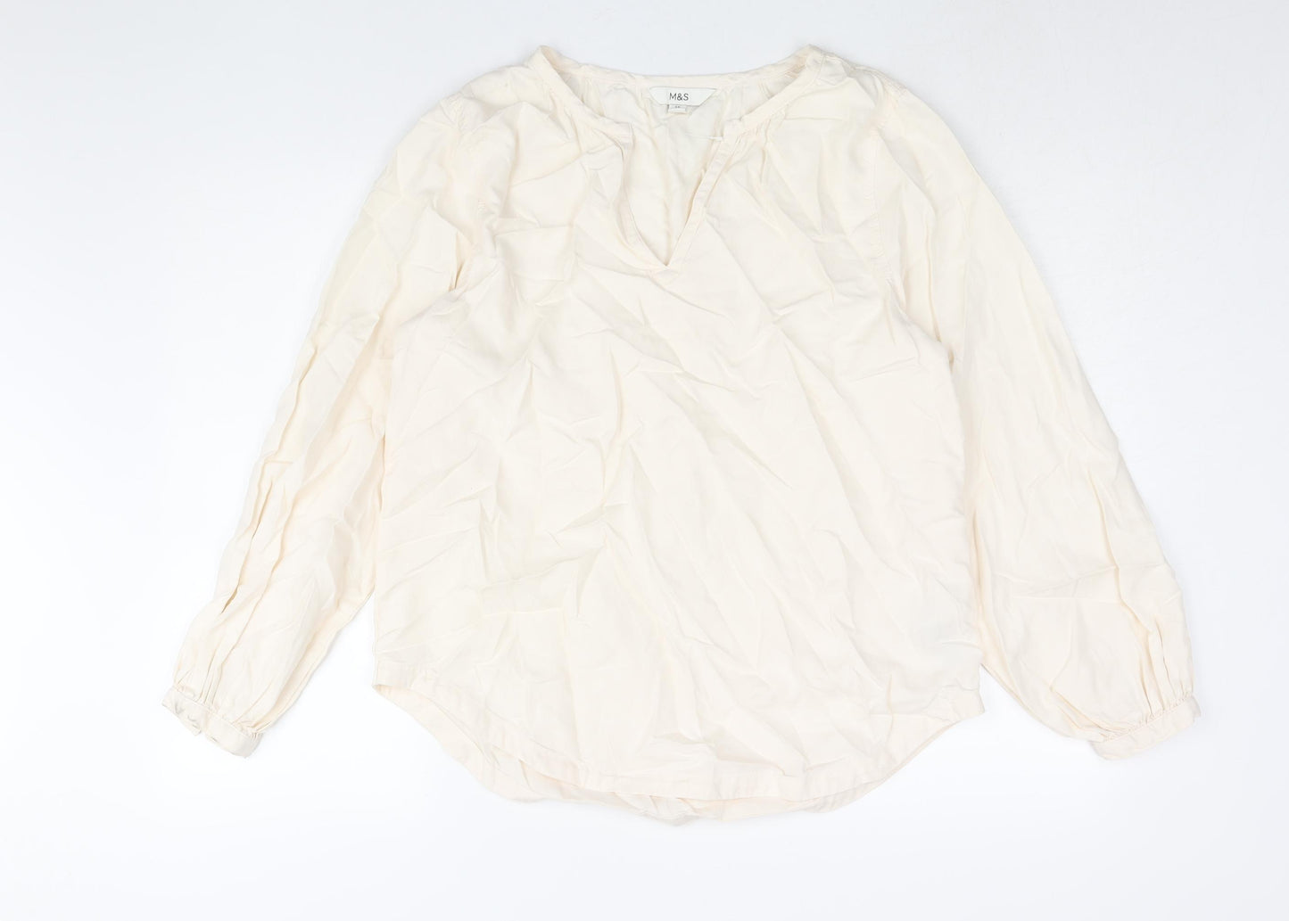 Marks and Spencer Womens Ivory Lyocell Basic Blouse Size 12 V-Neck