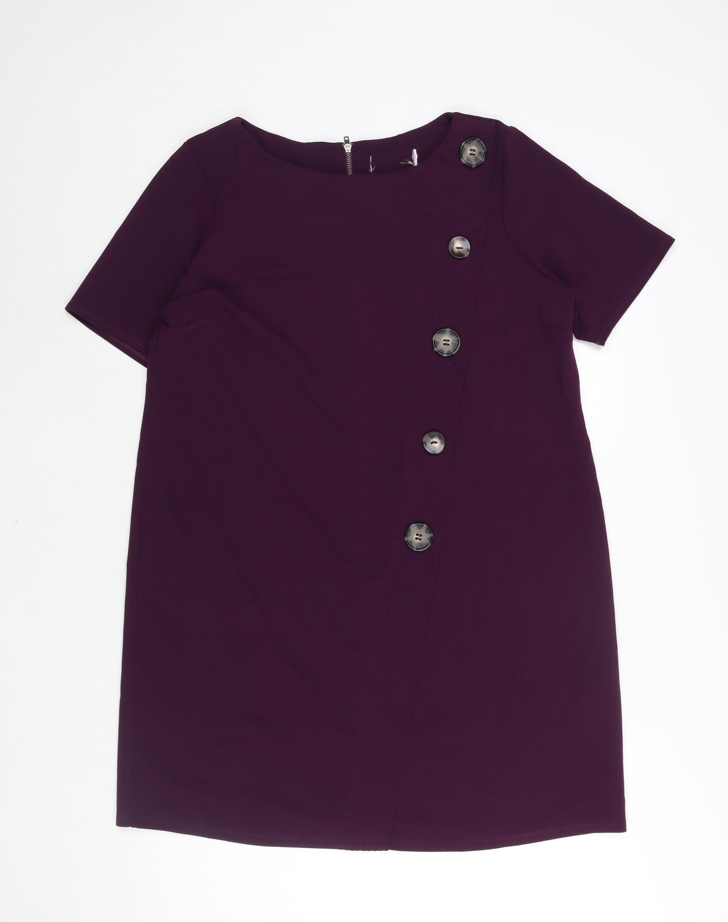 Wallis Womens Purple Polyester Shift Size 16 Round Neck Zip - Button Detail