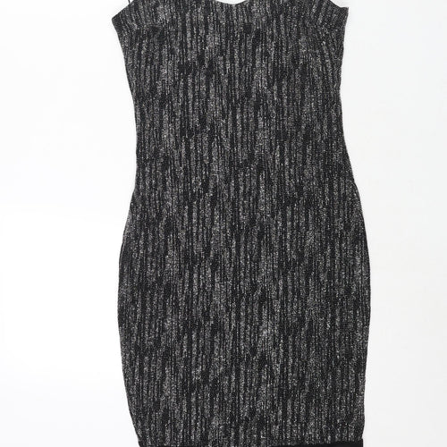 River Island Womens Black Nylon Bodycon Size 10 Scoop Neck Pullover - Mesh Panel Glitter