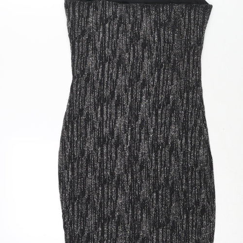 River Island Womens Black Nylon Bodycon Size 10 Scoop Neck Pullover - Mesh Panel Glitter