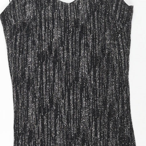 River Island Womens Black Nylon Bodycon Size 10 Scoop Neck Pullover - Mesh Panel Glitter