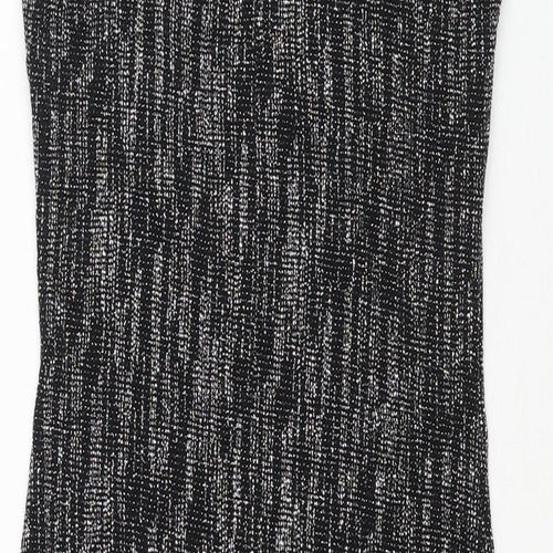 River Island Womens Black Nylon Bodycon Size 10 Scoop Neck Pullover - Mesh Panel Glitter