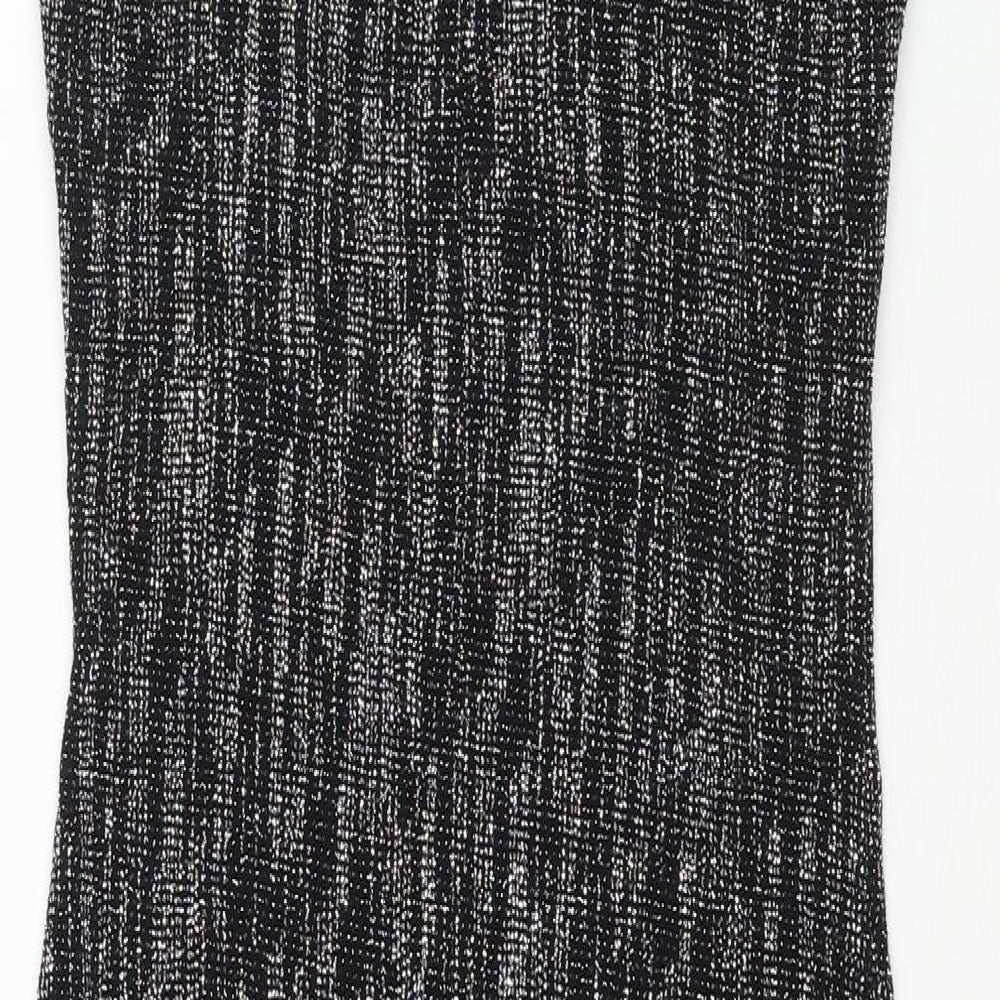 River Island Womens Black Nylon Bodycon Size 10 Scoop Neck Pullover - Mesh Panel Glitter