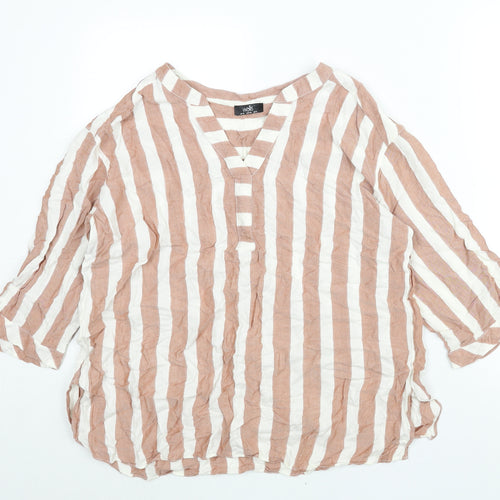 Wallis Womens Beige Striped Viscose Basic Blouse Size 16 V-Neck