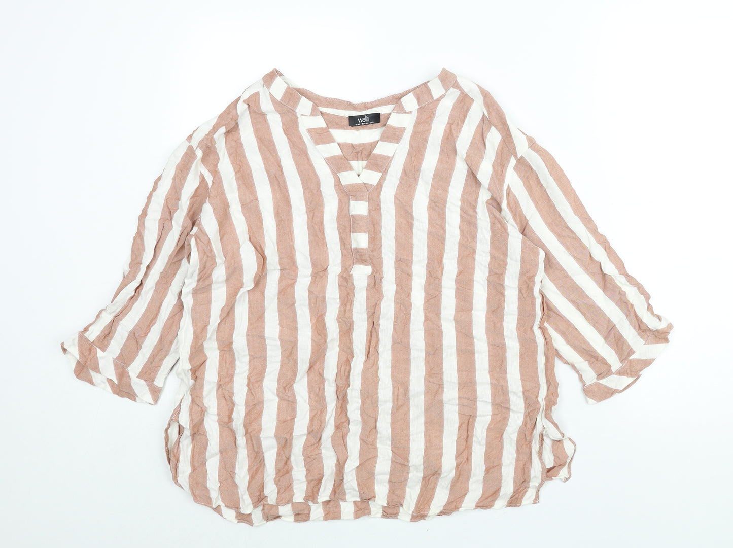 Wallis Womens Beige Striped Viscose Basic Blouse Size 16 V-Neck