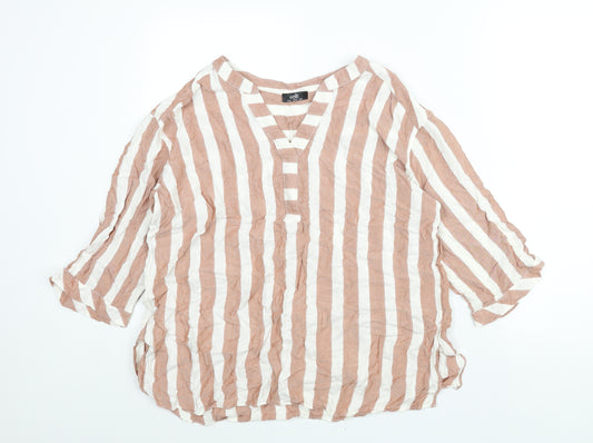 Wallis Womens Beige Striped Viscose Basic Blouse Size 16 V-Neck