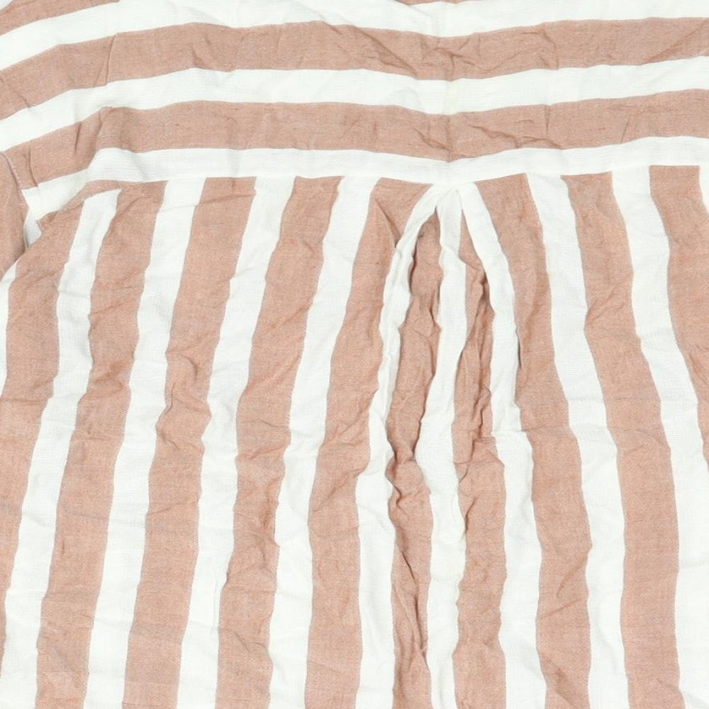 Wallis Womens Beige Striped Viscose Basic Blouse Size 16 V-Neck