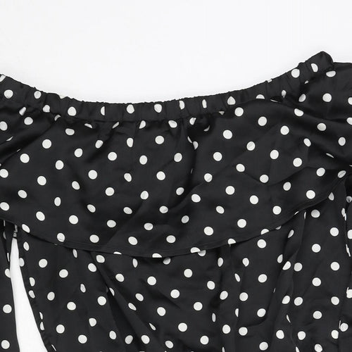 Missguided Womens Black Polka Dot Polyester Bodysuit One-Piece Size 6 Snap - Frill