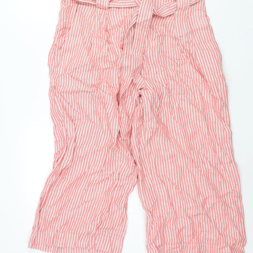 Marks and Spencer Womens Red Striped Linen Cropped Trousers Size 18 L22 in Regular Zip - Belted