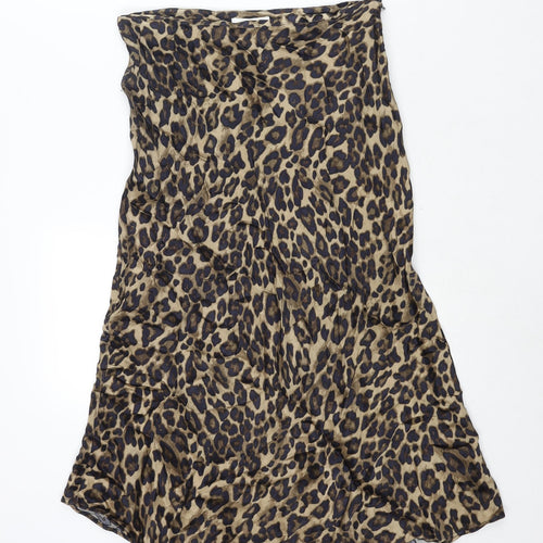 H&M Womens Brown Animal Print Polyester A-Line Skirt Size 12 Zip - Leopard Print