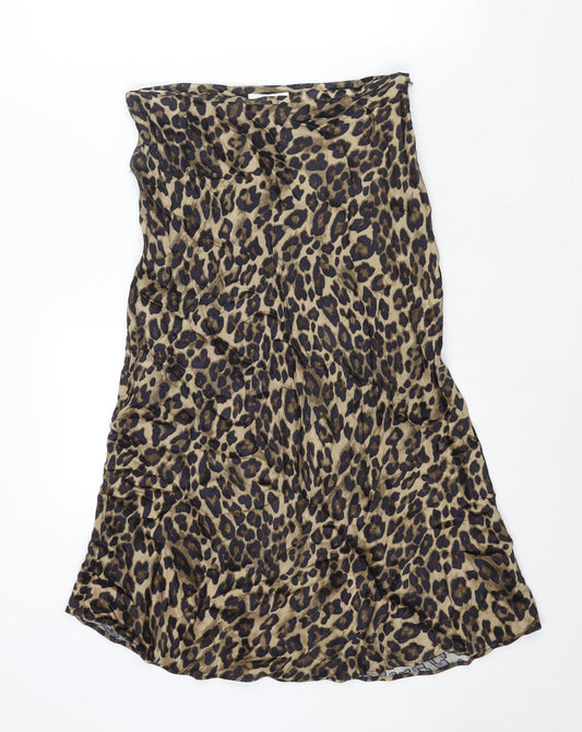 H&M Womens Brown Animal Print Polyester A-Line Skirt Size 12 Zip - Leopard Print