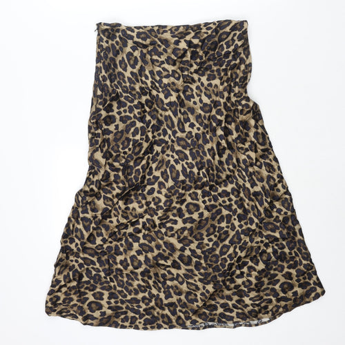 H&M Womens Brown Animal Print Polyester A-Line Skirt Size 12 Zip - Leopard Print