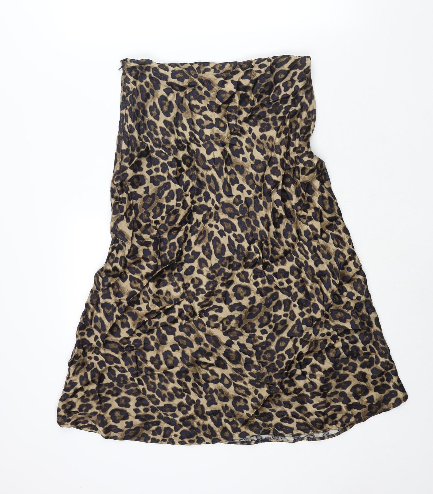 H&M Womens Brown Animal Print Polyester A-Line Skirt Size 12 Zip - Leopard Print