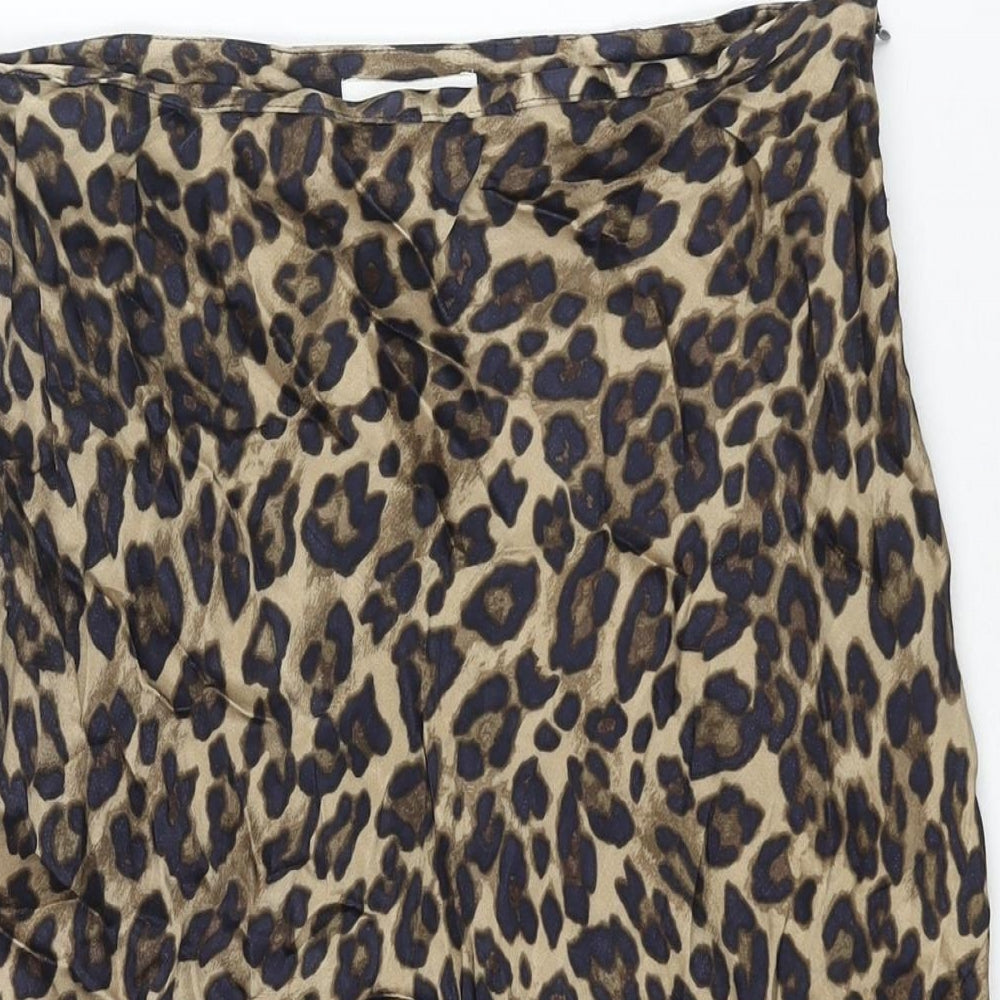 H&M Womens Brown Animal Print Polyester A-Line Skirt Size 12 Zip - Leopard Print