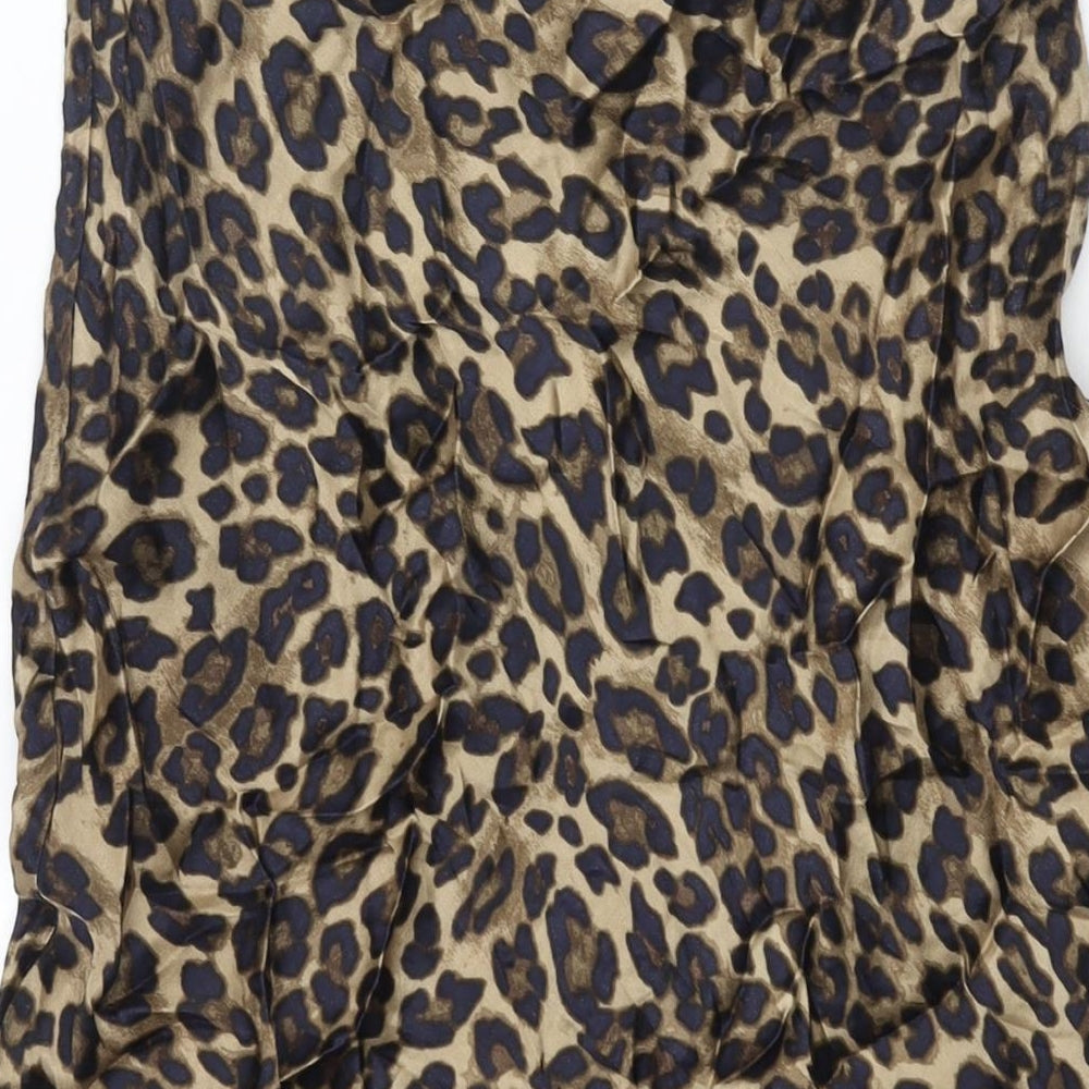 H&M Womens Brown Animal Print Polyester A-Line Skirt Size 12 Zip - Leopard Print