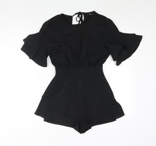 PRETTYLITTLETHING Womens Black Polyester Playsuit One-Piece Size 6 Zip - Frill