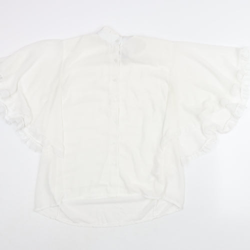 Boohoo Womens White Polyester Basic Blouse Size 16 Mock Neck - Frill