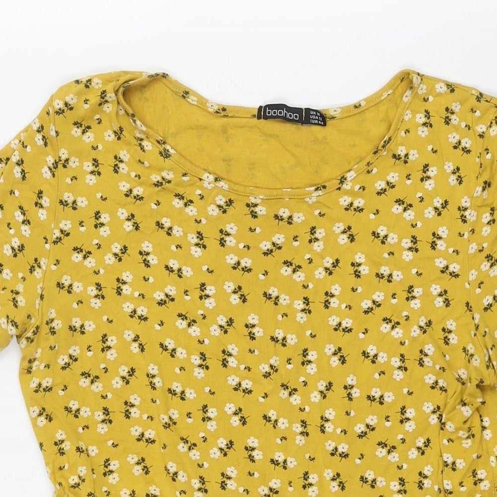 Boohoo Womens Yellow Floral Viscose A-Line Size 16 Round Neck Pullover - Frill