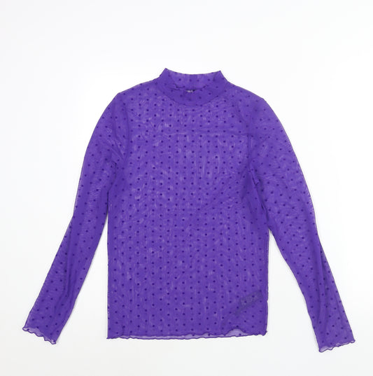 Marks and Spencer Womens Purple Polka Dot Polyester Basic Blouse Size M Mock Neck - Semi Sheer