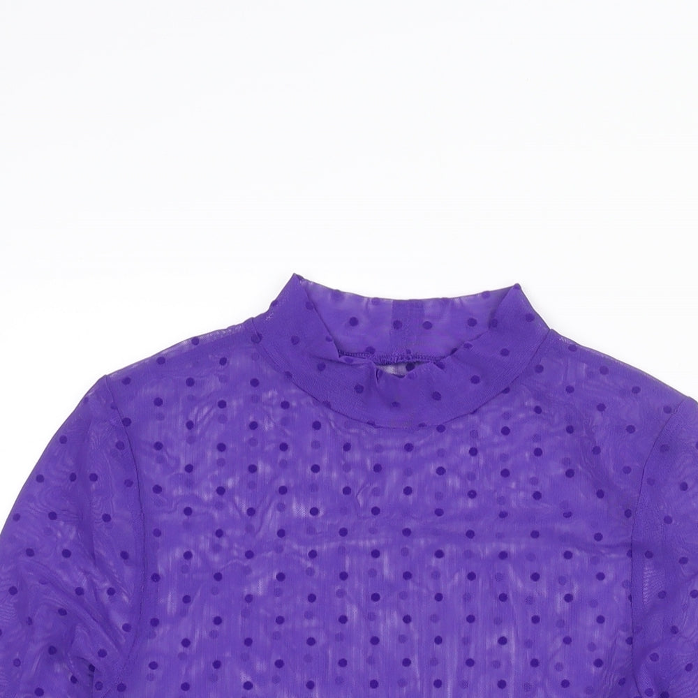 Marks and Spencer Womens Purple Polka Dot Polyester Basic Blouse Size M Mock Neck - Semi Sheer