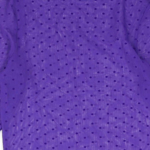 Marks and Spencer Womens Purple Polka Dot Polyester Basic Blouse Size M Mock Neck - Semi Sheer