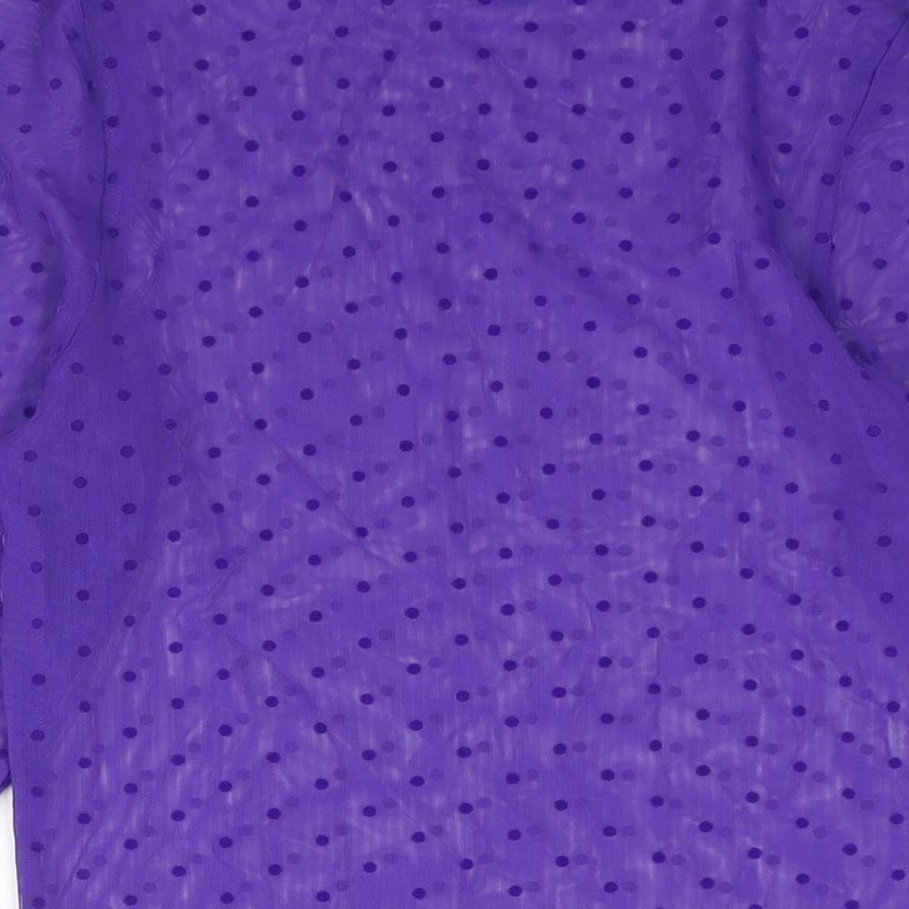 Marks and Spencer Womens Purple Polka Dot Polyester Basic Blouse Size M Mock Neck - Semi Sheer