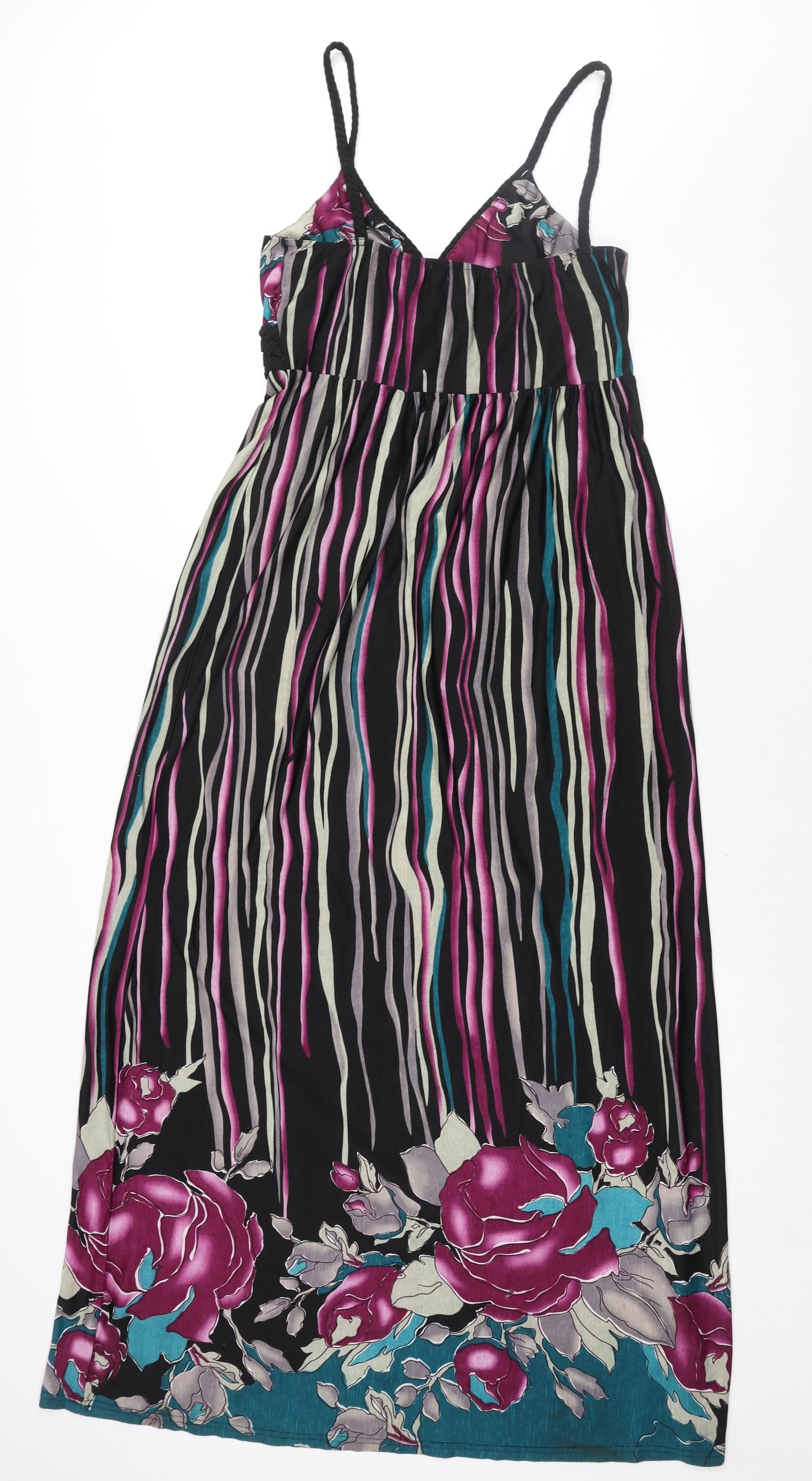 Purple Womens Multicoloured Geometric Polyester Maxi Size L V-Neck Pullover - Plait Straps Floral Print