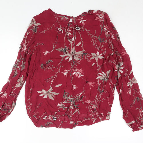 NEXT Womens Red Floral Viscose Basic Blouse Size 12 Round Neck - Lace Detail