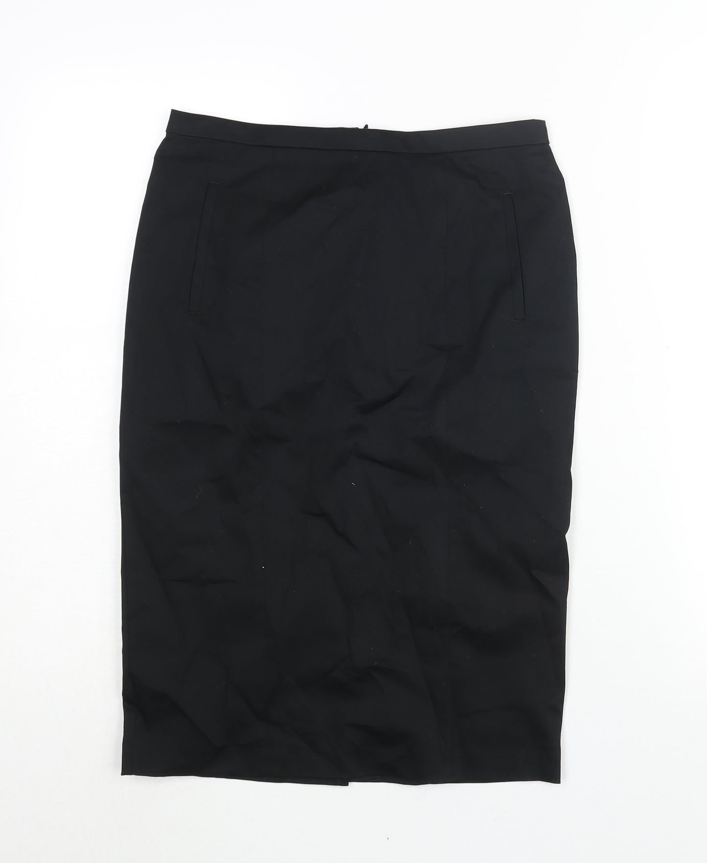 Marks and Spencer Womens Black Cotton Straight & Pencil Skirt Size 8 Zip