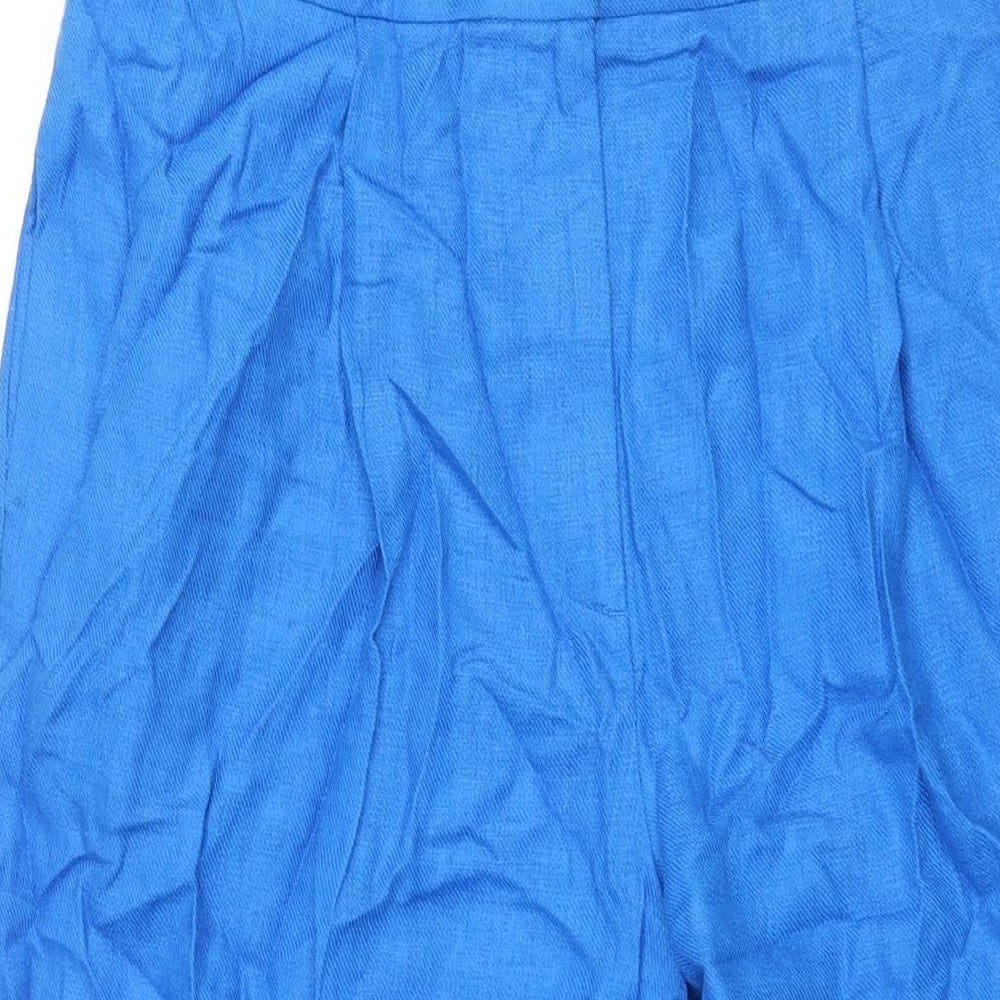 Marks and Spencer Womens Blue Linen Cropped Trousers Size 16 L24 in Regular Zip