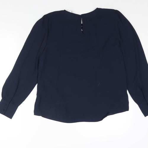 Marks and Spencer Womens Blue Polyester Basic Blouse Size 12 Round Neck - Lace Detail