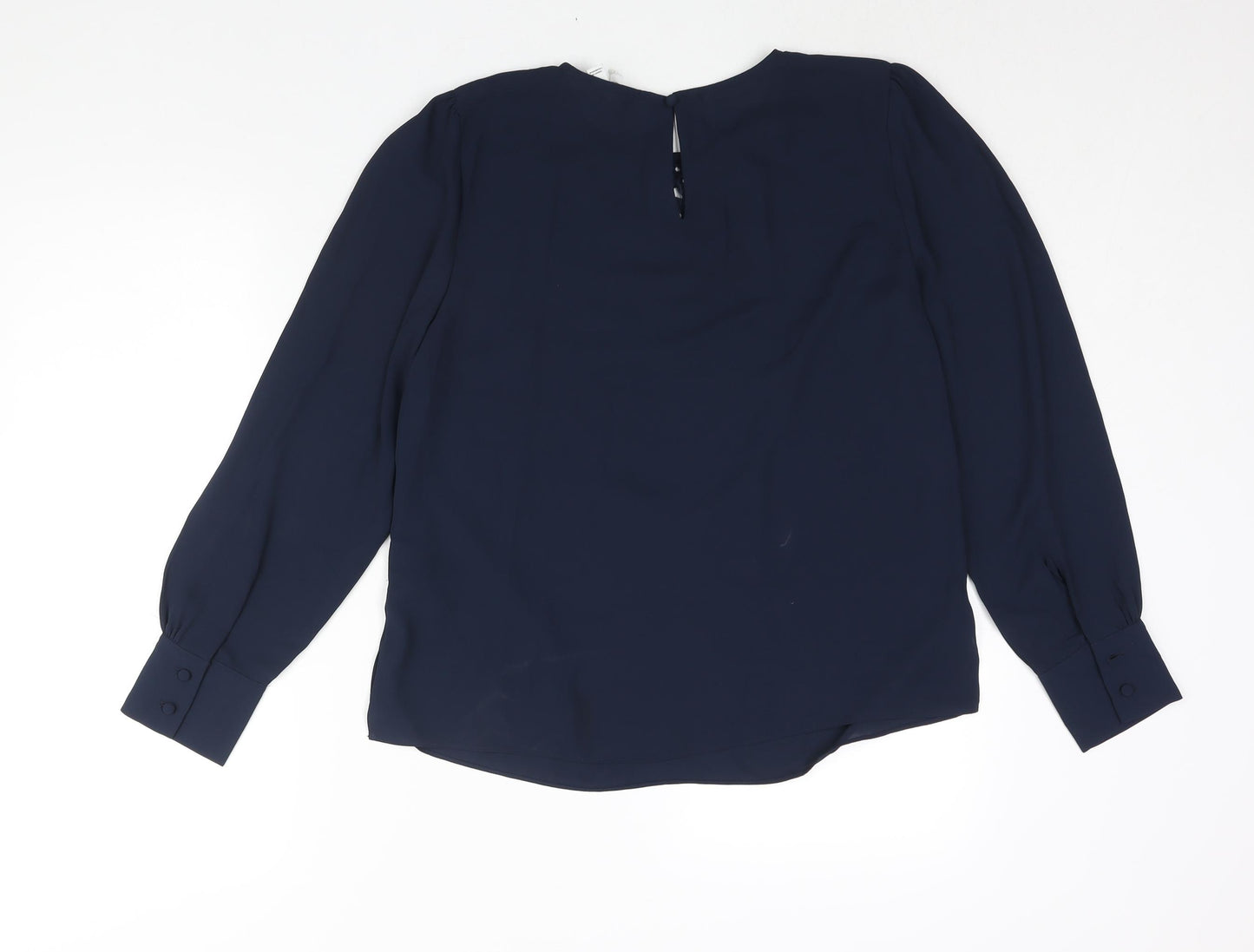 Marks and Spencer Womens Blue Polyester Basic Blouse Size 12 Round Neck - Lace Detail