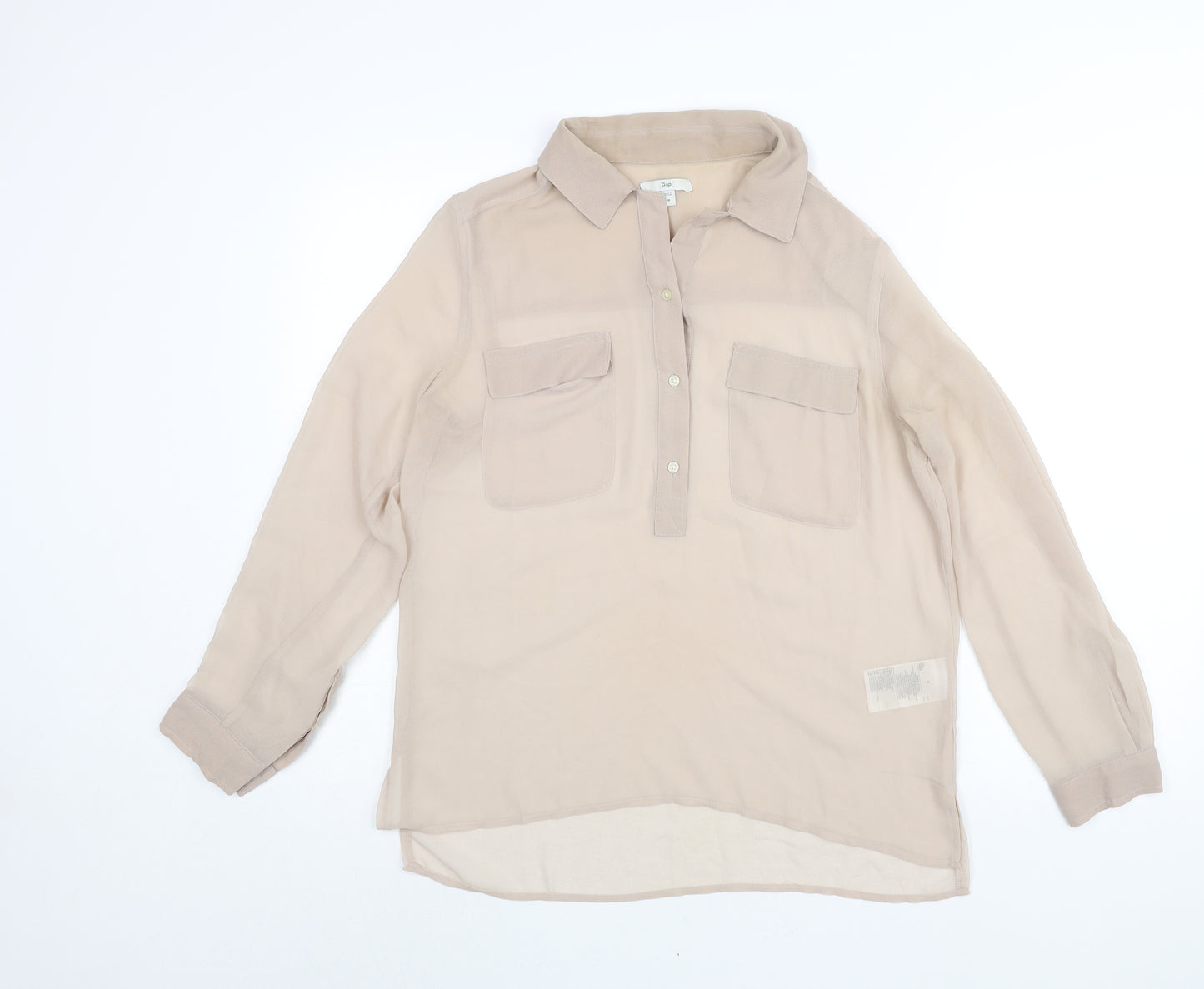 Gap Womens Beige Polyester Basic Blouse Size M Collared - Semi Sheer