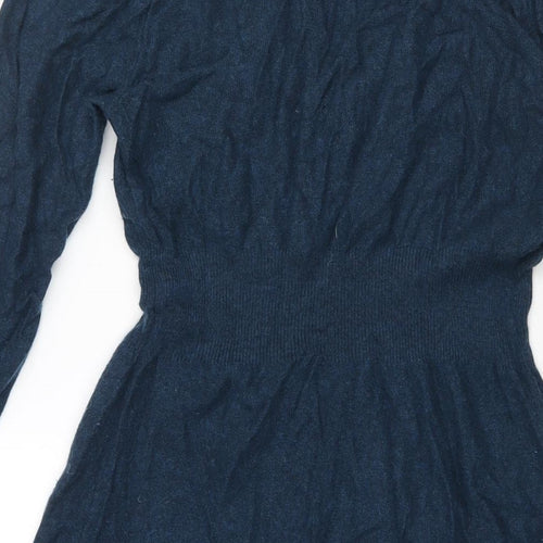 White Stuff Womens Blue Viscose Jumper Dress Size 12 V-Neck Pullover - Geometric Embroidery