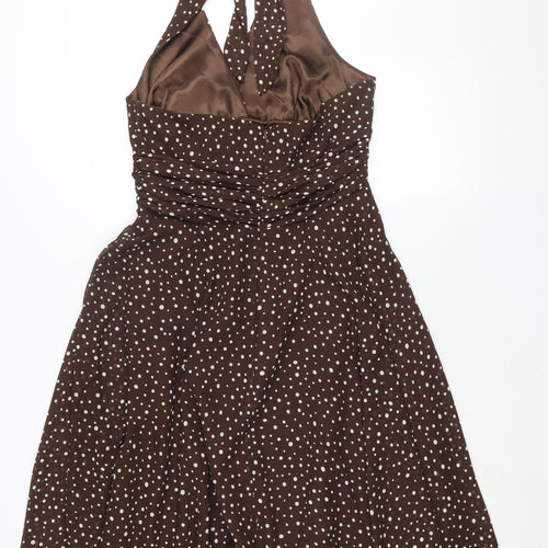 Debut Womens Brown Polka Dot Polyester Fit & Flare Size 14 Halter Zip