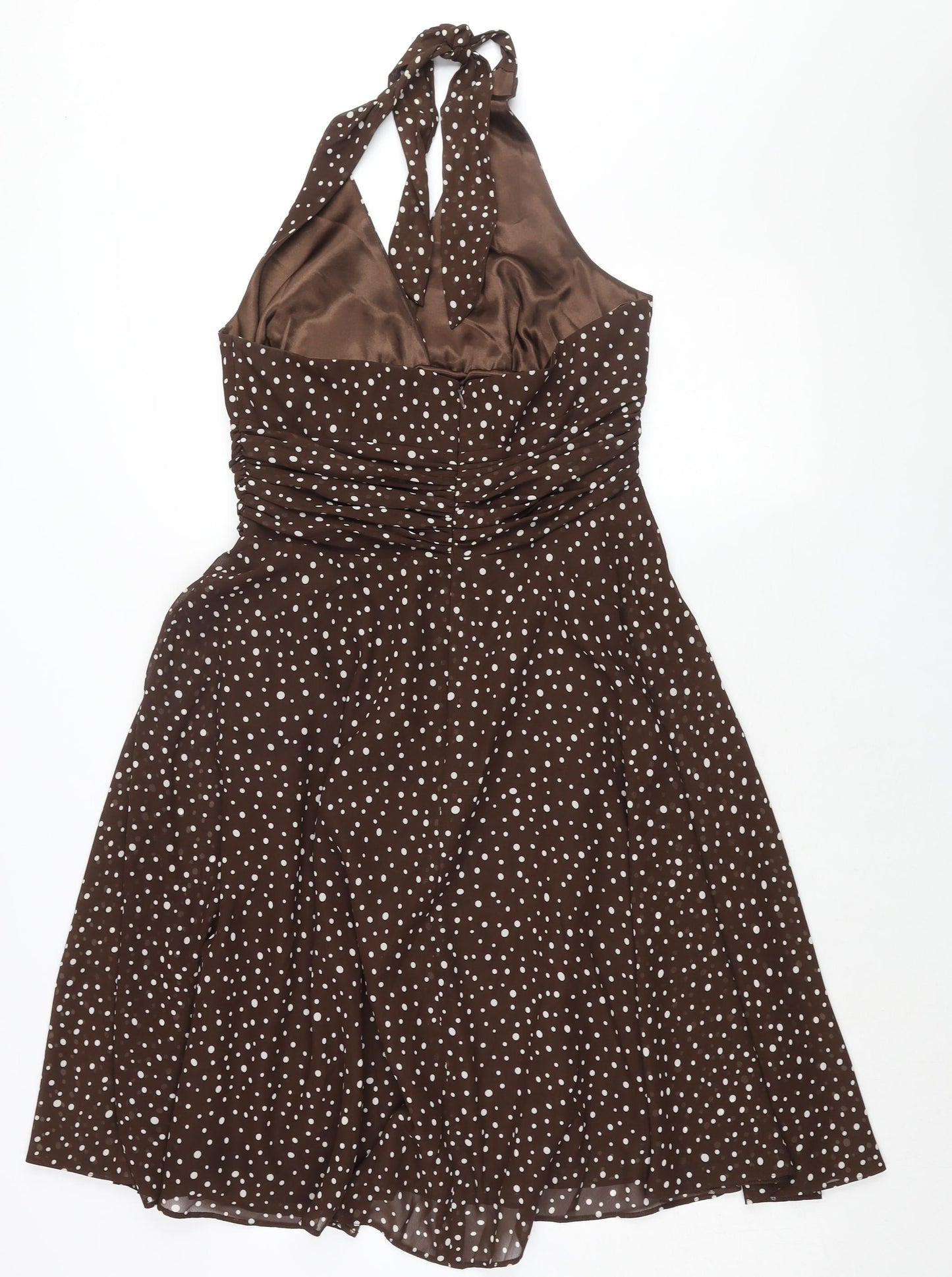 Debut Womens Brown Polka Dot Polyester Fit & Flare Size 14 Halter Zip