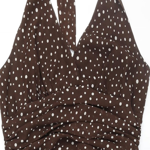 Debut Womens Brown Polka Dot Polyester Fit & Flare Size 14 Halter Zip