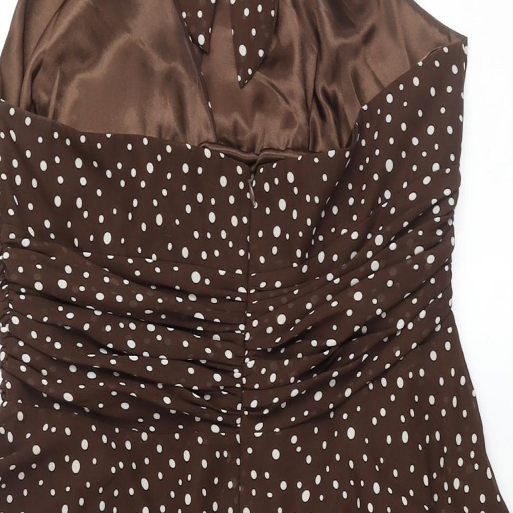 Debut Womens Brown Polka Dot Polyester Fit & Flare Size 14 Halter Zip