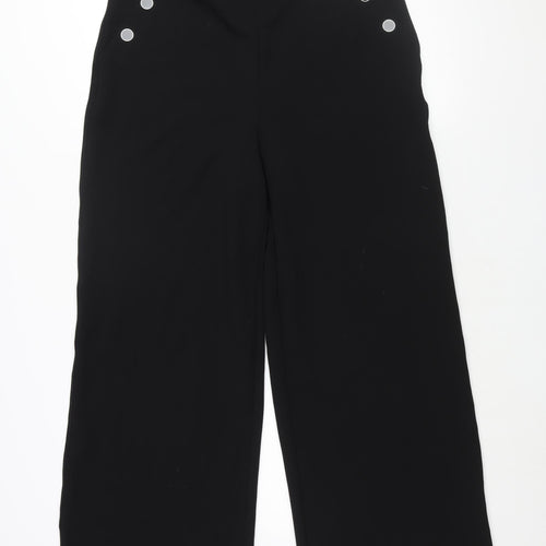 H&M Womens Black Polyester Trousers Size L L31 in Regular - Button Detail