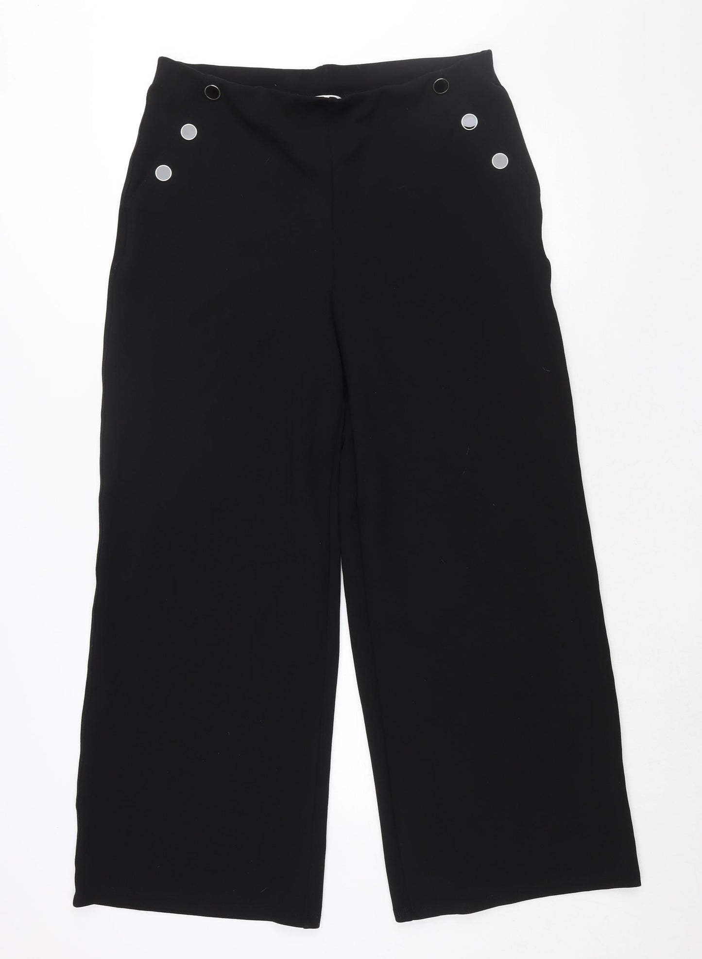 H&M Womens Black Polyester Trousers Size L L31 in Regular - Button Detail