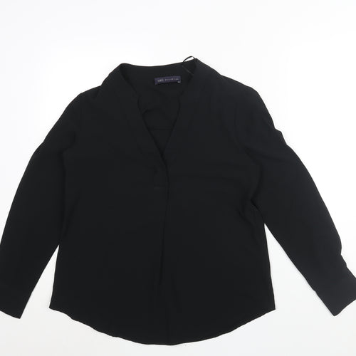 Marks and Spencer Womens Black Polyester Basic Blouse Size 10 V-Neck