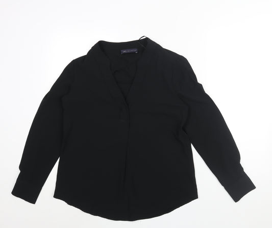 Marks and Spencer Womens Black Polyester Basic Blouse Size 10 V-Neck