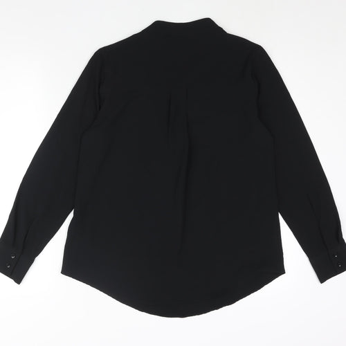 Marks and Spencer Womens Black Polyester Basic Blouse Size 10 V-Neck