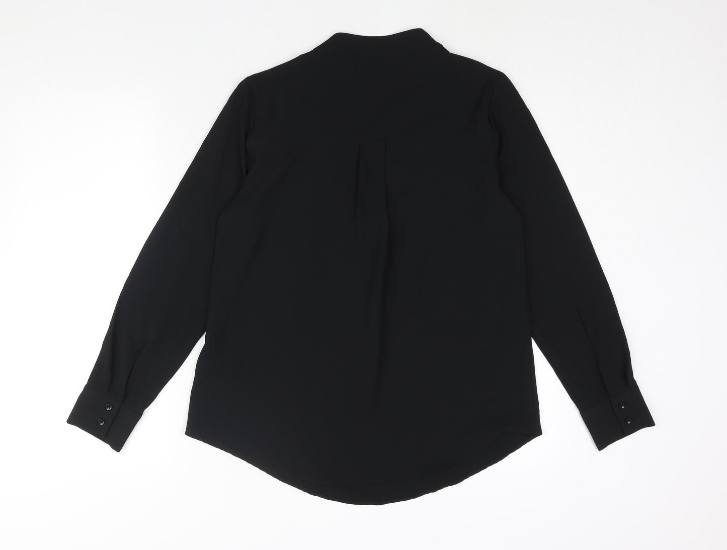 Marks and Spencer Womens Black Polyester Basic Blouse Size 10 V-Neck