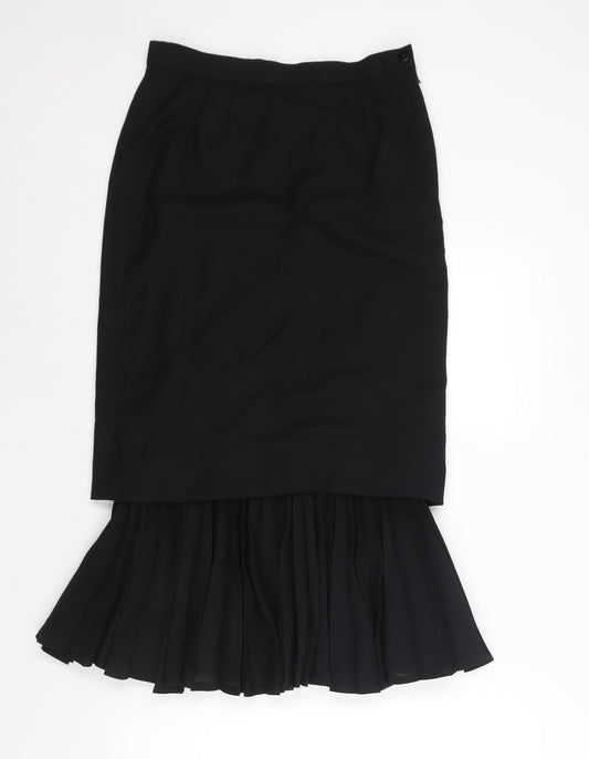 Jaeger Womens Black Polyester Trumpet Skirt Size 8 Zip - Layered Pleated Hem