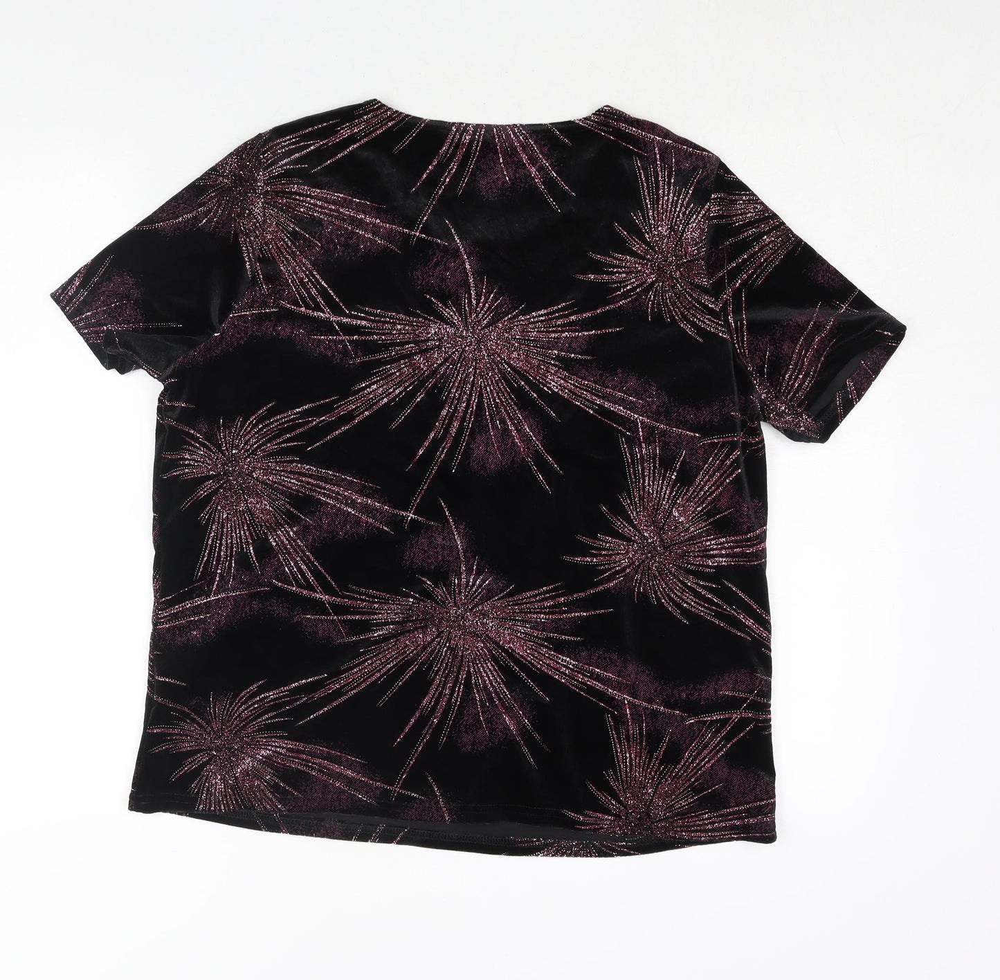 Bonmarché Womens Black Geometric Polyester Basic Blouse Size M Round Neck - Firework Glitter